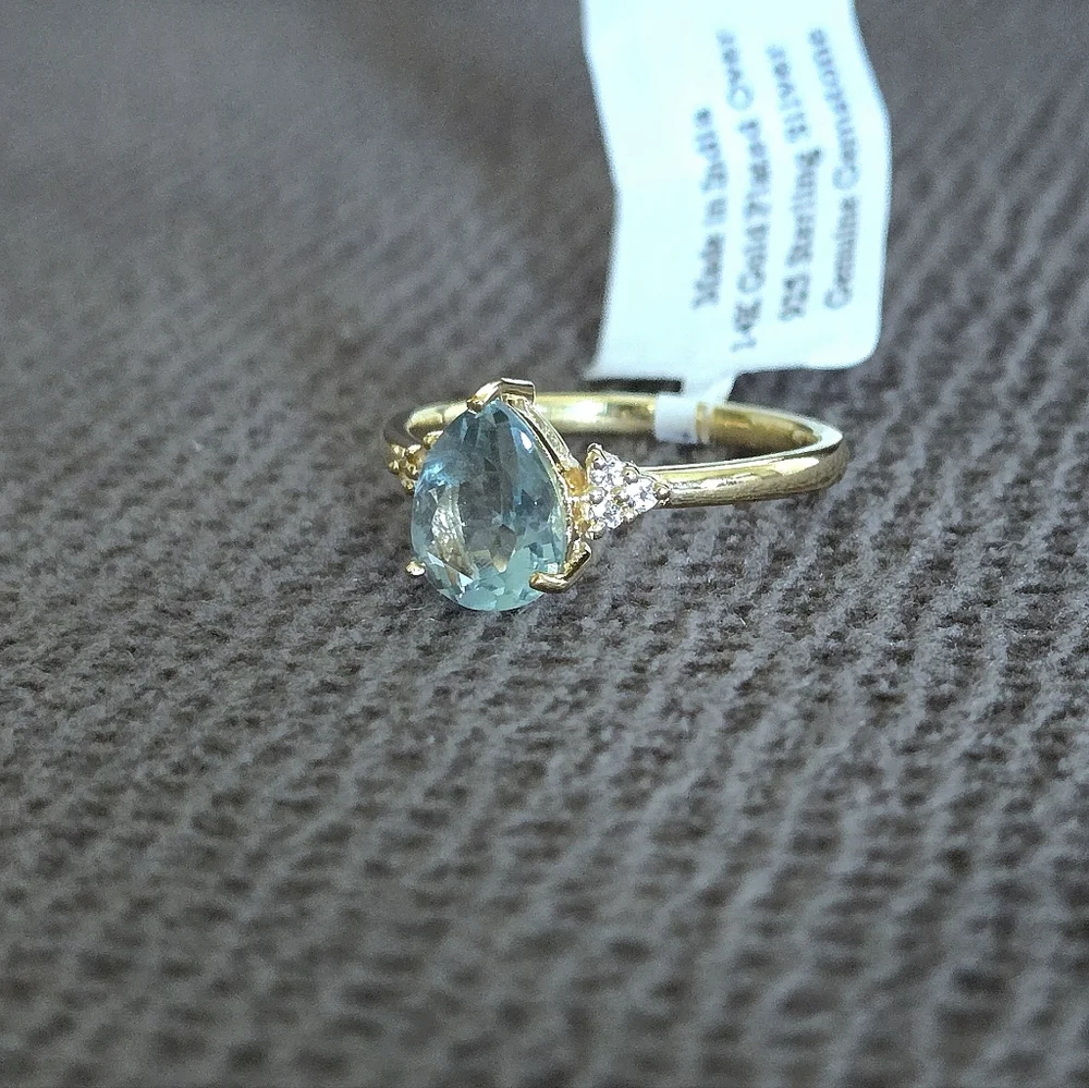 Shivam Green💚 Flourite Teardrop💧 with White Topaz Ring💍 - NWT - Picture 11 of 16